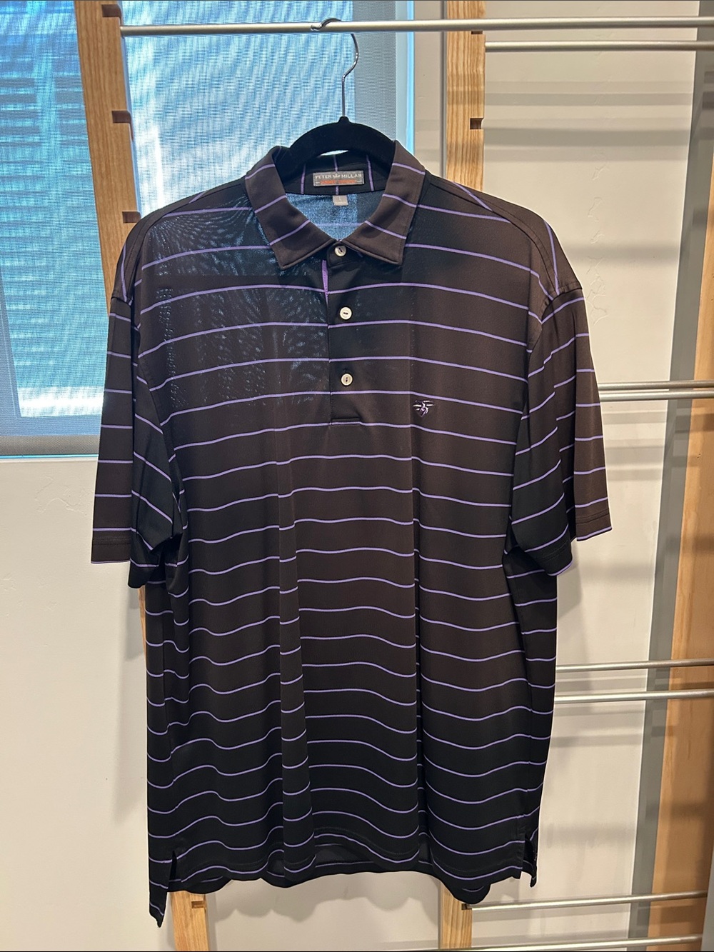 Peter Millar Black Polo with Thin Purple Stripes